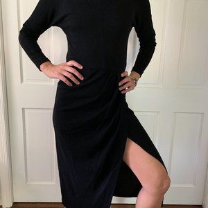 Fabulous 80s cocktail dress leg slit long sleeves black sexy and dramatic